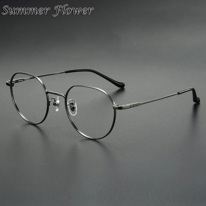 Summer Flower Women's Full Rim Flat Top Round Titanium Eyeglasses 10182 Full Rim Summer Flower Gray