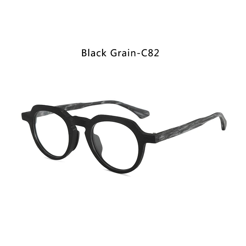 Hdcrafter Unisex Full Rim Flat Top Round Wood Eyeglasses 2310 Full Rim Hdcrafter Eyeglasses Black-Grey-C82  