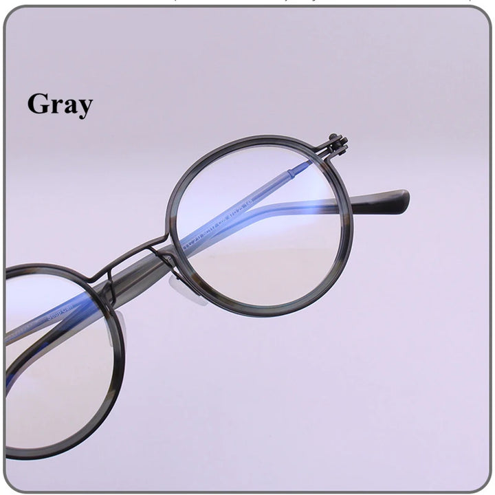 Black Mask Unisex Full Rim Titanium Round Acetate Eyeglasses Sc117 Full Rim Black Mask Gray  