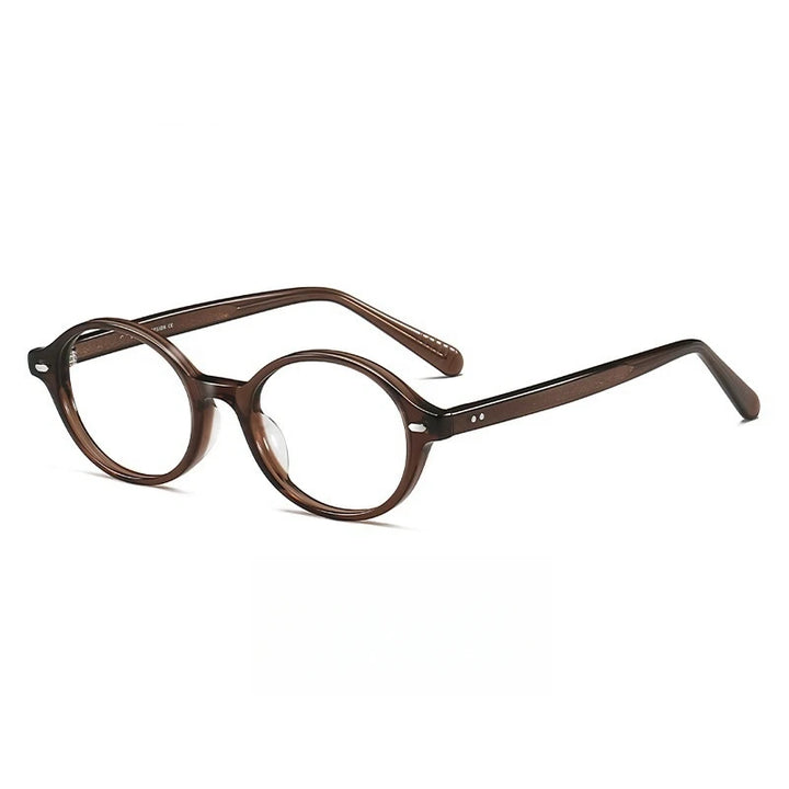 Yimaruili Women's Full Rim Oval Round Acetate Eyeglasses 48046 Full Rim Yimaruili Eyeglasses Brown