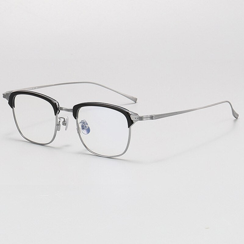 Gatenac Unisex Full Rim Square Acetate Titanium Eyeglasses Gxyj1072 Full Rim Gatenac Black Silver  