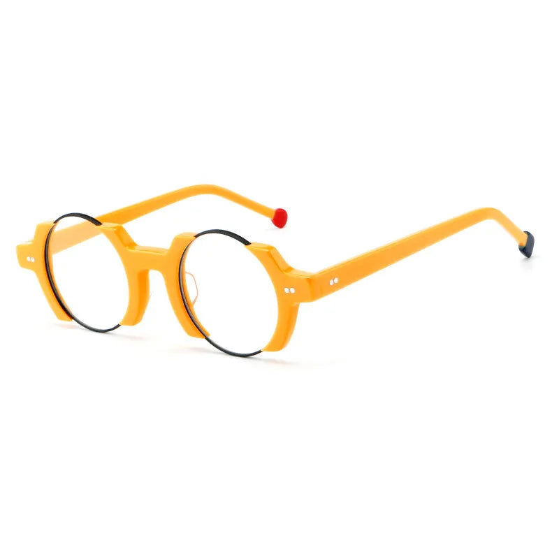 CCspace Unisex Semi Rim Round Acetate Eyeglasses 301778 Semi Rim CCspace Yellow  