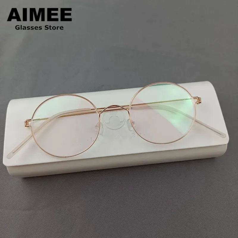 Aimee Women's Full Rim Round Screwless Titanium Eyeglasses 13120 Full Rim Aimee Rose-Golden  