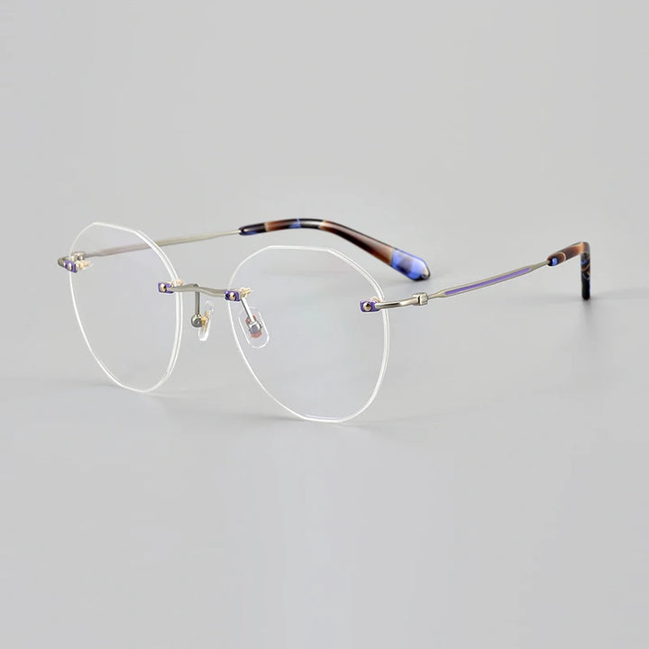 Hewei Unisex Rimless Flat Top Round Titanium Eyeglasses 20074 Rimless Hewei C5  