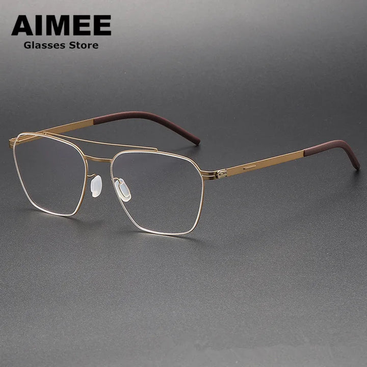 Aimee Unisex Full Rim Square Double Bridge Titanium Eyeglasses 1101 Full Rim Aimee Golden  