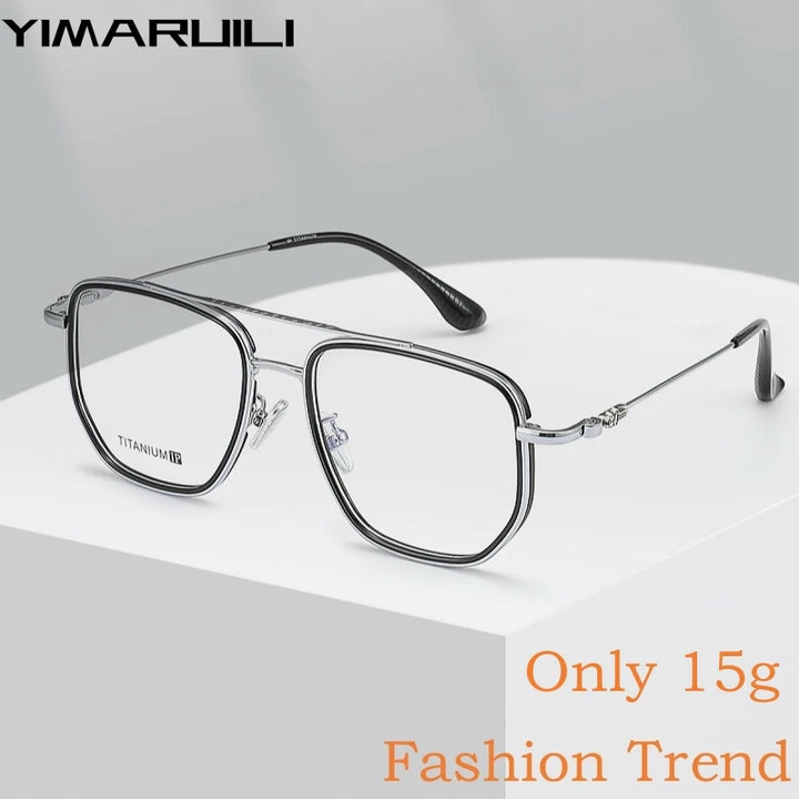 Yimaruili Unisex Full Rim Big Square Double Bridge Titanium Eyeglasses Y88032 Full Rim Yimaruili Eyeglasses   