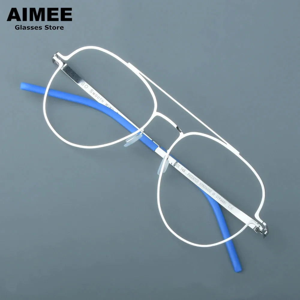 Aimee Unisex Full Rim Round Double Bridge Steel Eyeglasses 14657 Full Rim Aimee Silver  