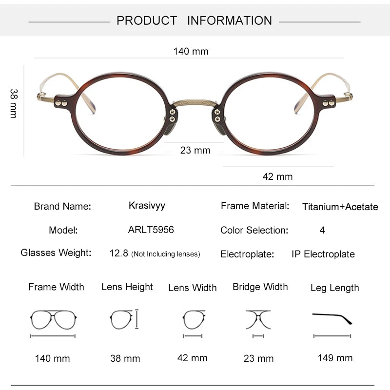 Krasivyy Unisex Full Rim Round Titanium Acetate Eyeglasses 45956