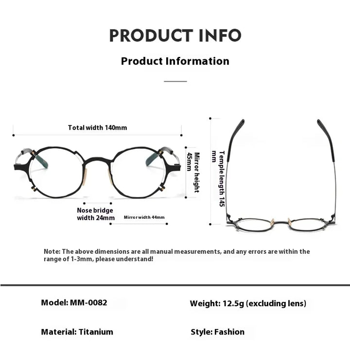 Muzz Unisex Full Rim Irregular Round Titanium Eyeglasses 370082