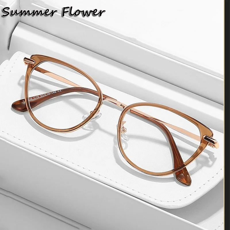 Summer Flower Women's Full Rim Cat Eye Tr 90 Alloy Eyeglasses 11916 Full Rim Summer Flower