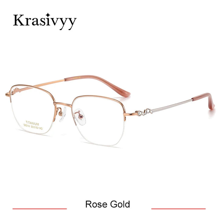 Krasivyy Women's Semi Rim Oval Square Titanium Eyeglasses 6014 Semi Rim Krasivyy Rose Gold  