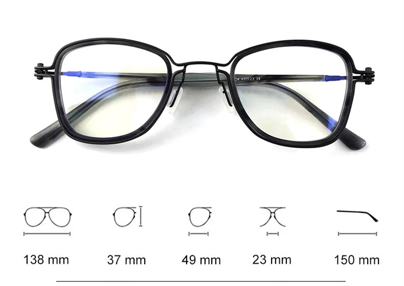 Black Mask Unisex Full Rim Square Titanium Acetate Eyeglasses 45884 Full Rim Black Mask