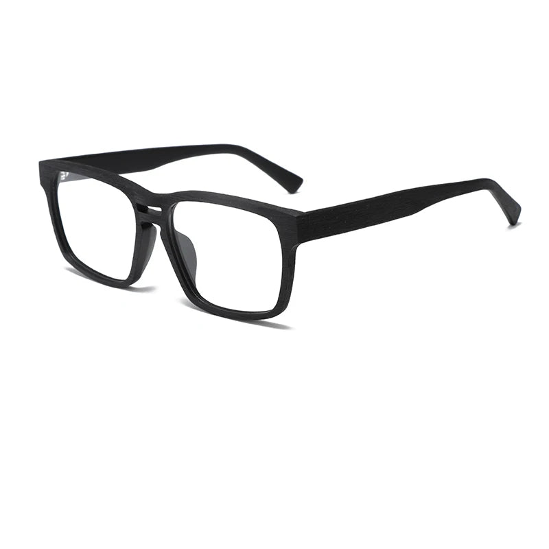 Hdcrafter Unisex Full Rim Square Wood Grain Acetate Eyeglasses 8189 Full Rim Hdcrafter Eyeglasses Black-C10