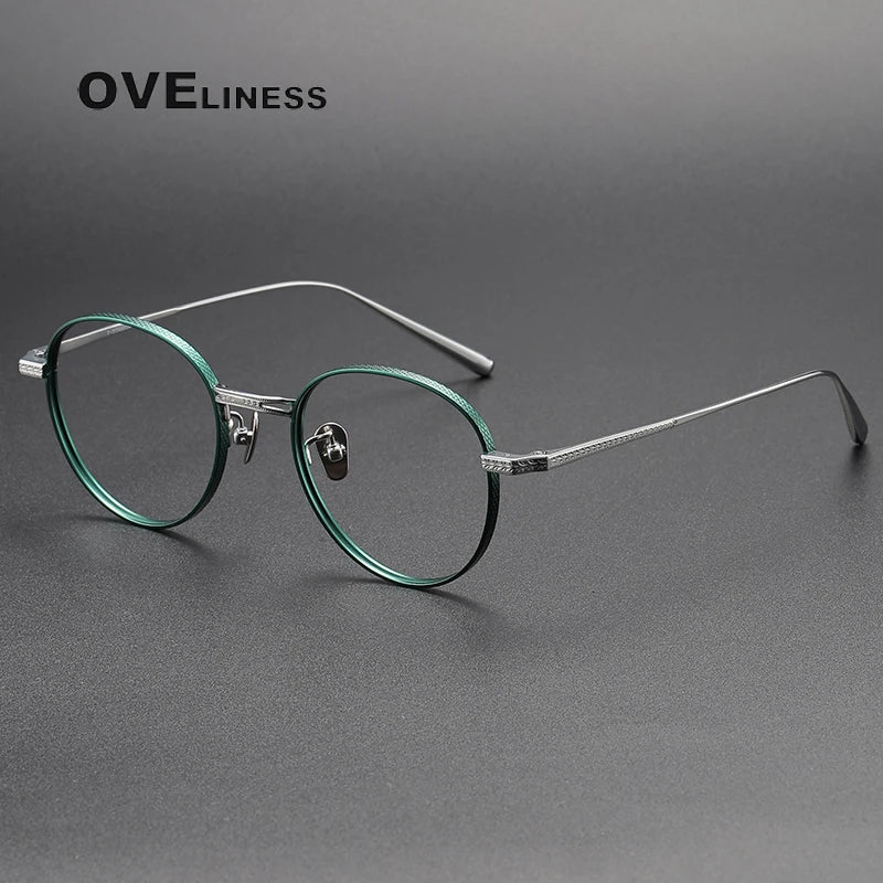 Oveliness Unisex Full Rim Round Titanium Eyeglasses 14027 Full Rim Oveliness green silver  