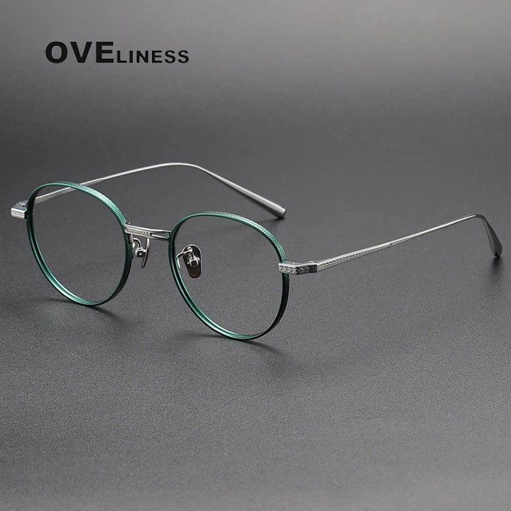 Oveliness Unisex Full Rim Round Titanium Eyeglasses 14027 Full Rim Oveliness green silver  