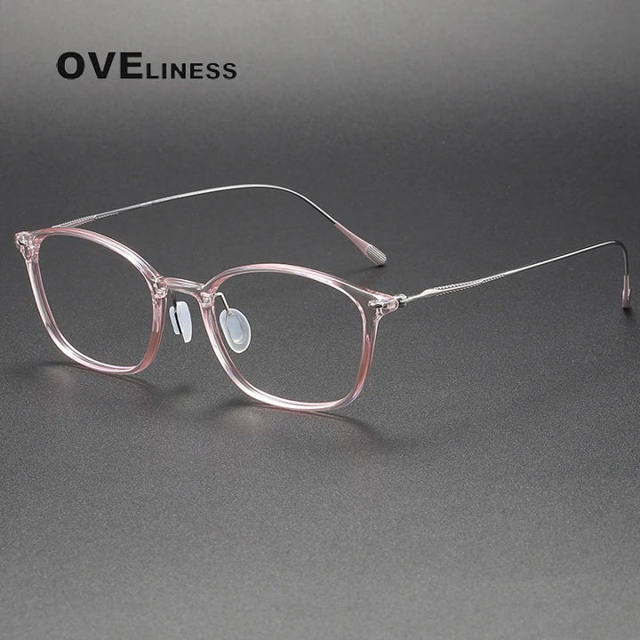 Oveliness Unisex Full Rim Square Acetate Titanium Eyeglasses 8650 Full Rim Oveliness pink silver  
