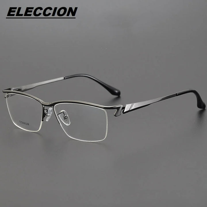 Eleccion Unisex Semi Rim Square Brow Line Titanium Eyeglasses 6163 Semi Rim Eleccion