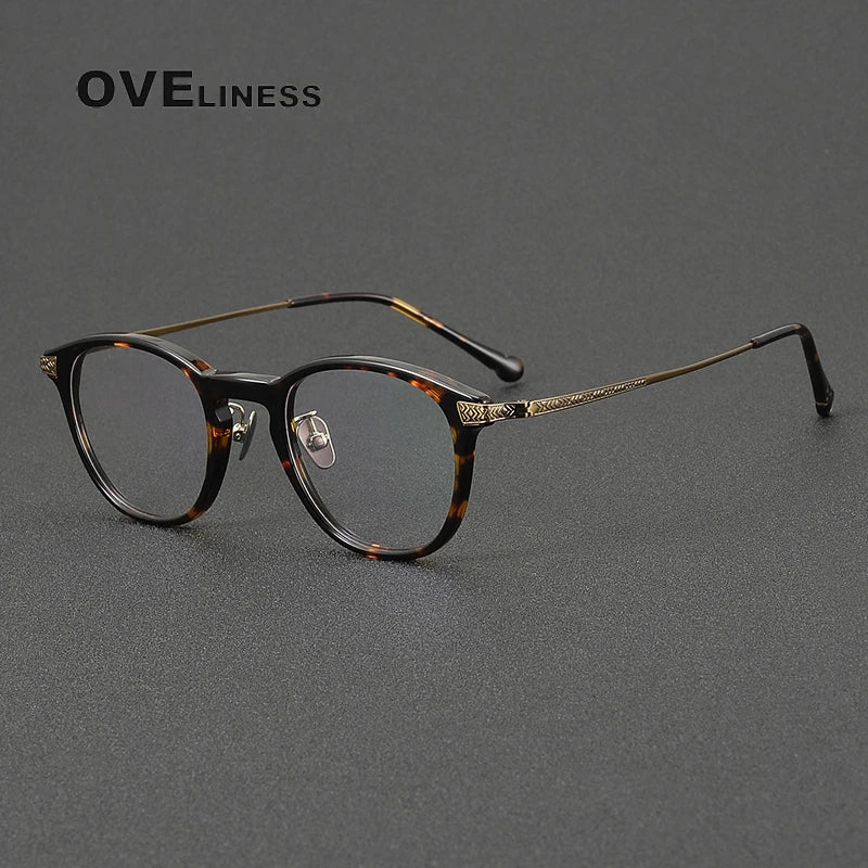 Oveliness Women's Full Rim Oval Round Acetate Titanium Eyeglasses 9240 Full Rim Oveliness tortoise bronze