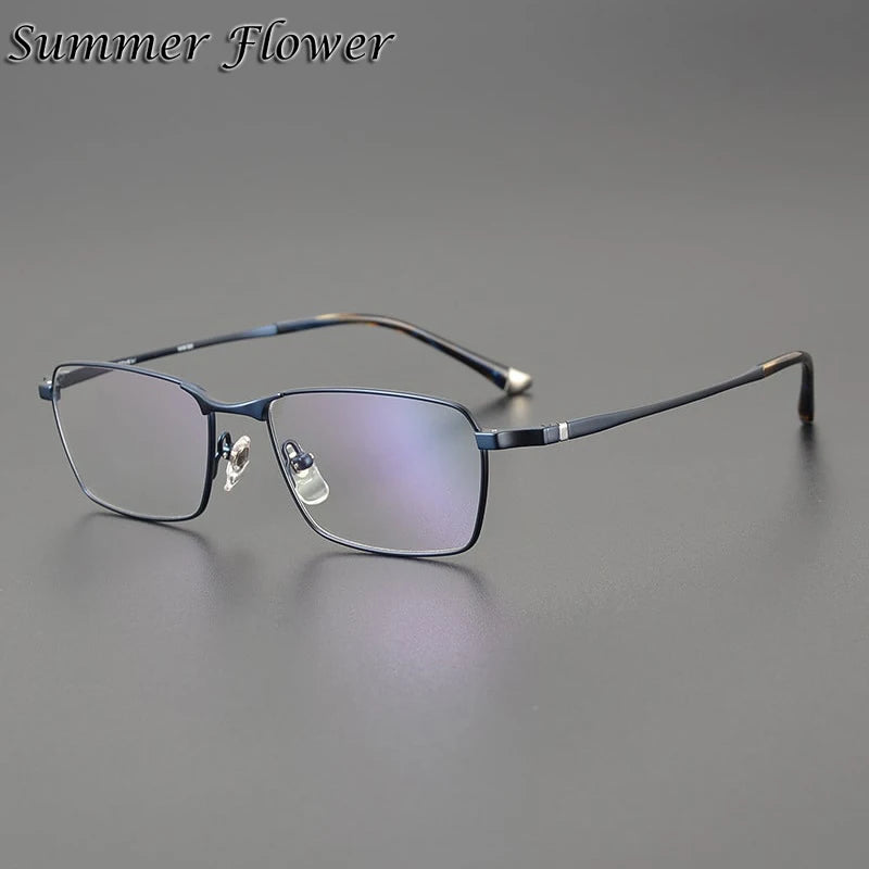 Summer Flower Men's Full Rim Polygon Square Titanium Eyeglasses 15585 Full Rim Summer Flower Dark Blue