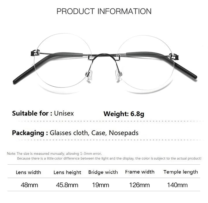 Aimee Unisex Rimless Round Screwless Titanium Eyeglasses 1356 Rimless Aimee   