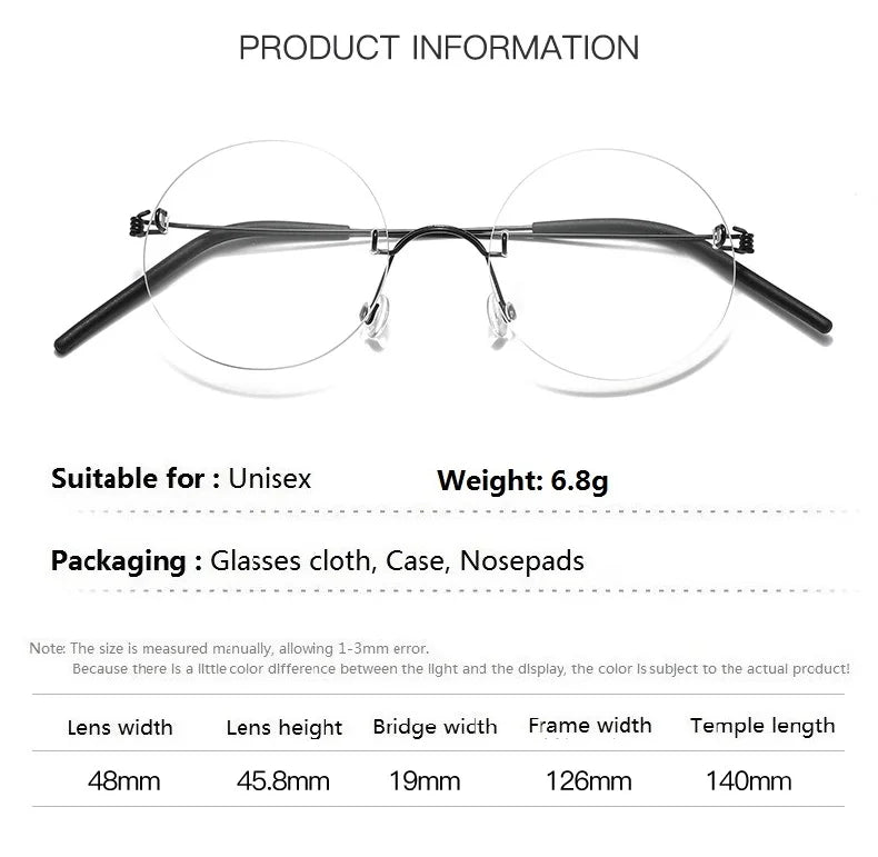 Bobbie Women's Rimless Round Screwless Titanium Eyeglasses 963356