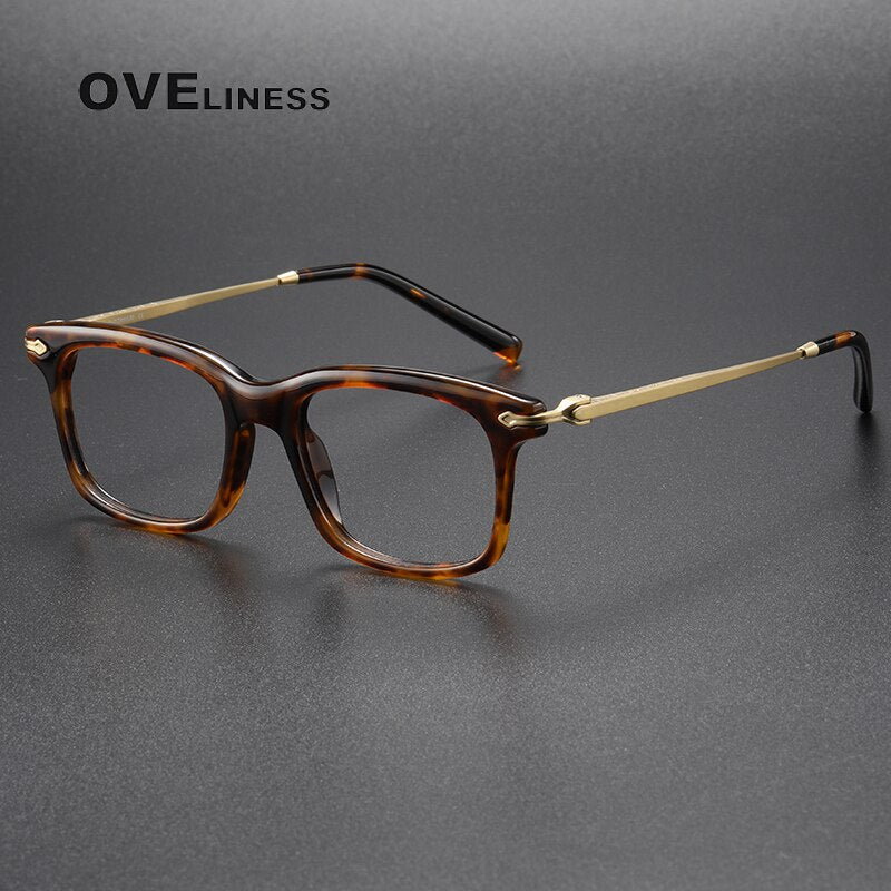 Oveliness Unisex Full Rim Square Acetate Titanium Eyeglasses 80852 Full Rim Oveliness tortoise gold  
