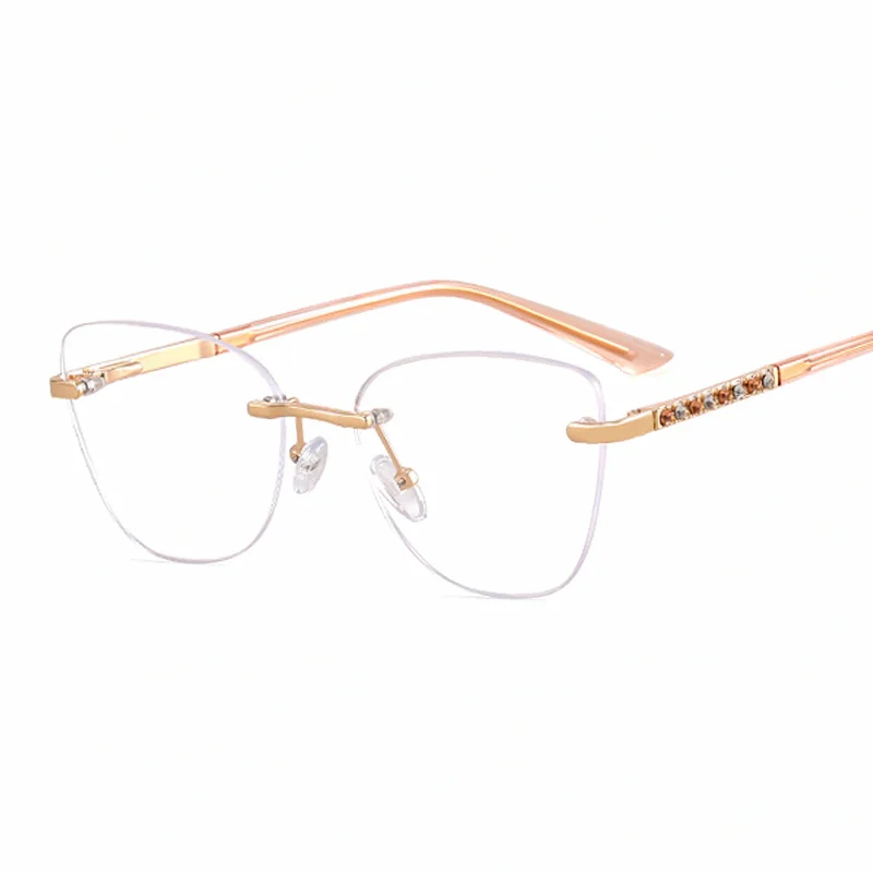 Ralferty Women's Rimless Square Cat Eye Alloy Eyeglasses 82193 Rimless Ralferty C5 Brown CHINA 