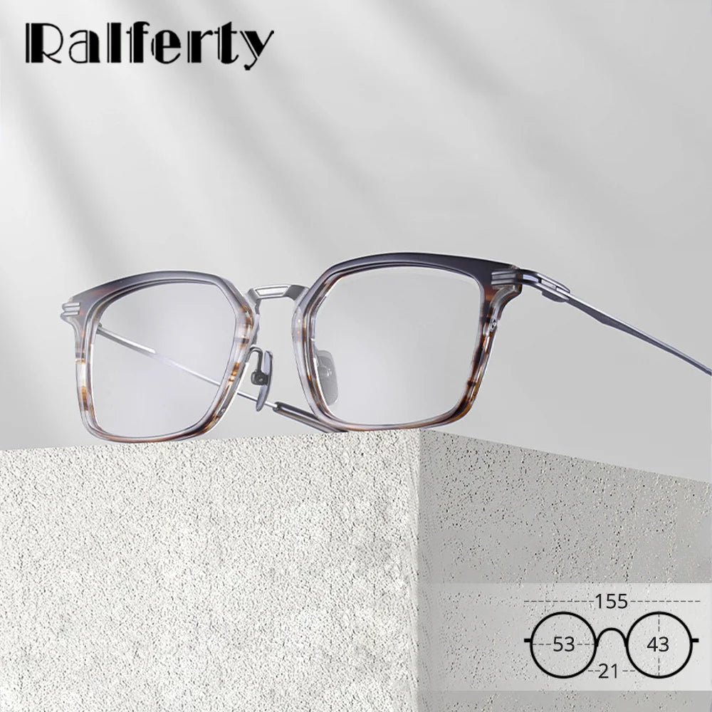 Ralferty Men's Full Rim Big Square Acetate Titanium Prescription Eyeglasses X446