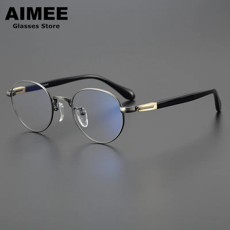 Aimee Unisex Full Rim Oval Round Titanium Acetate Eyeglasses 11144 Full Rim Aimee Gun-Grey  