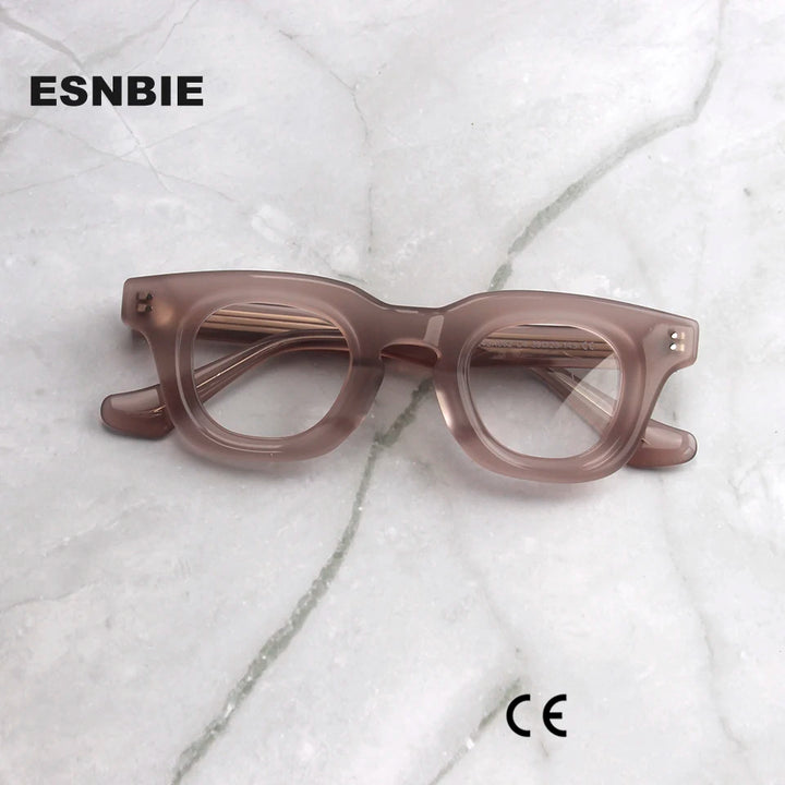 Esnbie Unisex Full Rim Square Scuplted Acetate Eyeglasses 240621