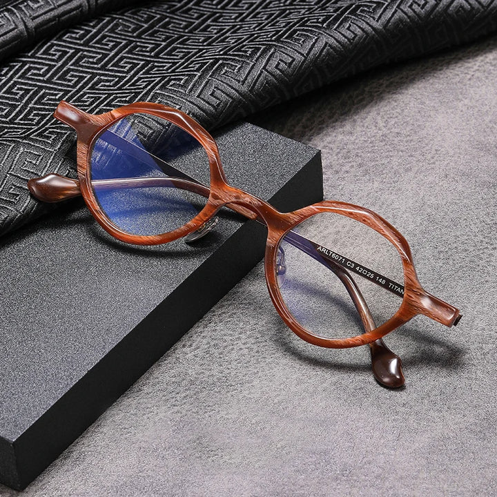 Black Mask Unisex Full Rim Round Acetate Titanium Eyeglasses 326071