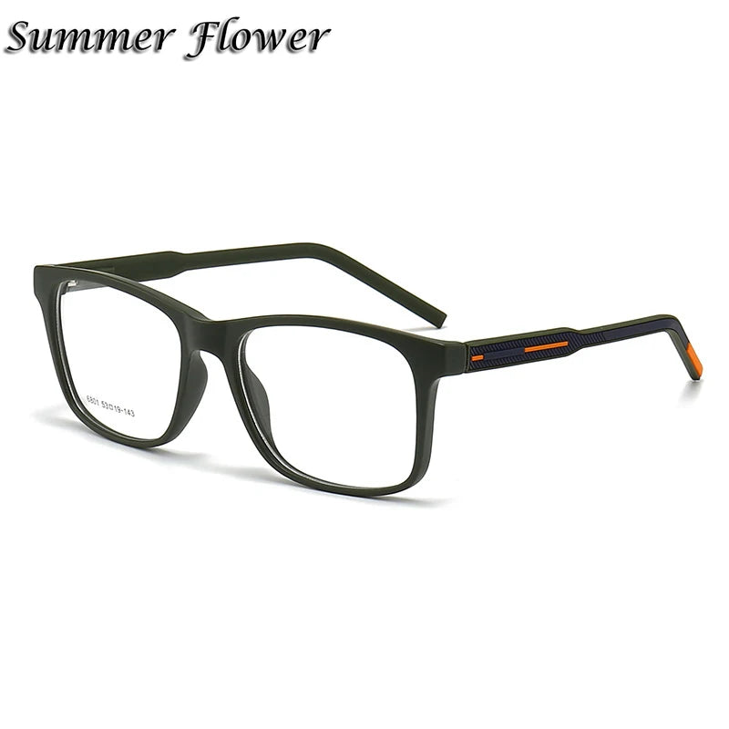 Summer Flower Men's Full Rim Square Tr 90 Titanium Eyeglasses 68014