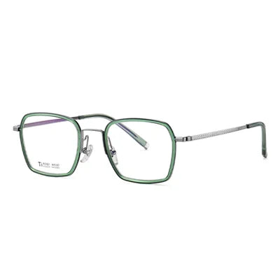 Ralferty Women's Full Rim Square Titanium Acetate Eyeglasses 92321 Full Rim Ralferty C3 Green Silver CHINA