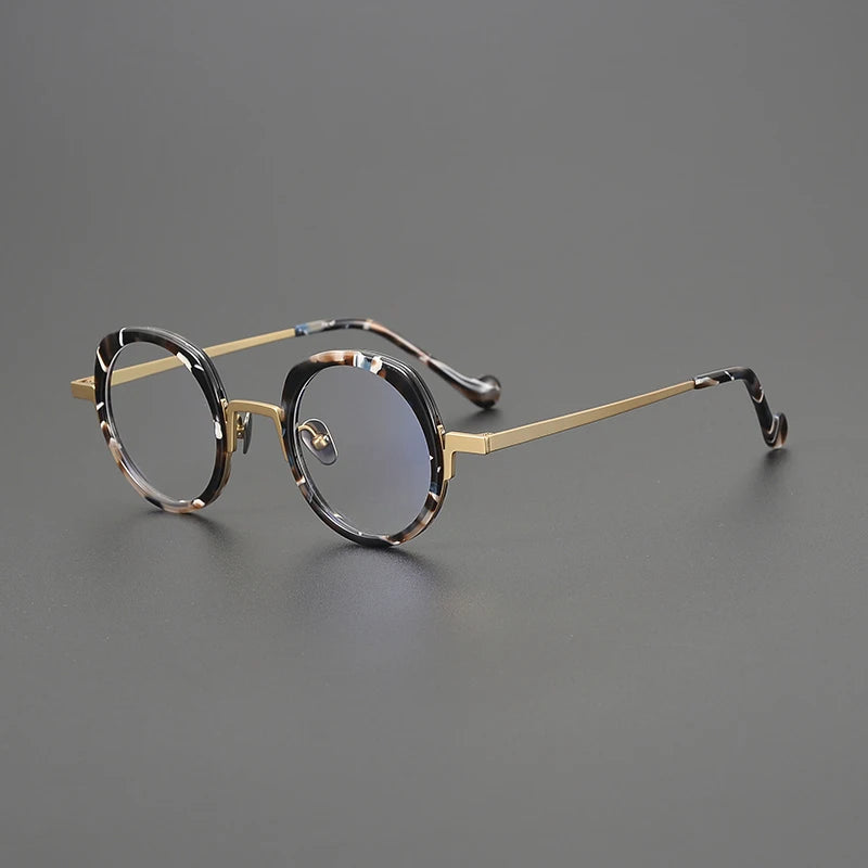 Gatenac Unisex Full Rim Oval Square Titanium Acetate Eyeglasses G1527 Full Rim Gatenac Gold  