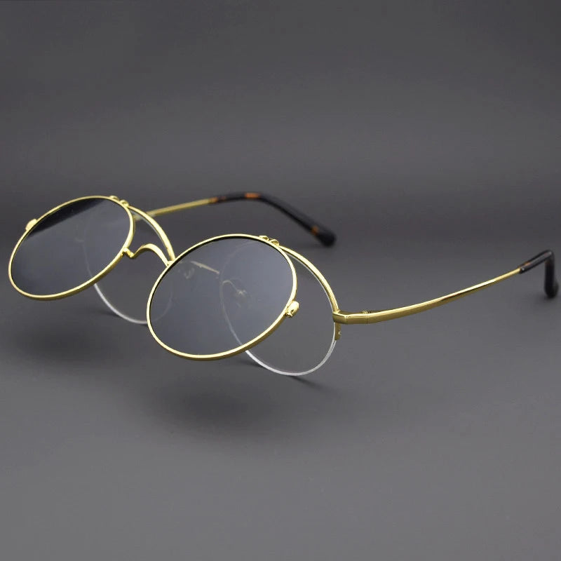 Blackmask Unisex Round Titanium Eyeglasses with Polarized Clip-On Sunglasses BM-KM54