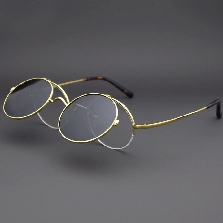 Blackmask Unisex Round Titanium Eyeglasses with Polarized Clip-On Sunglasses BM-KM54