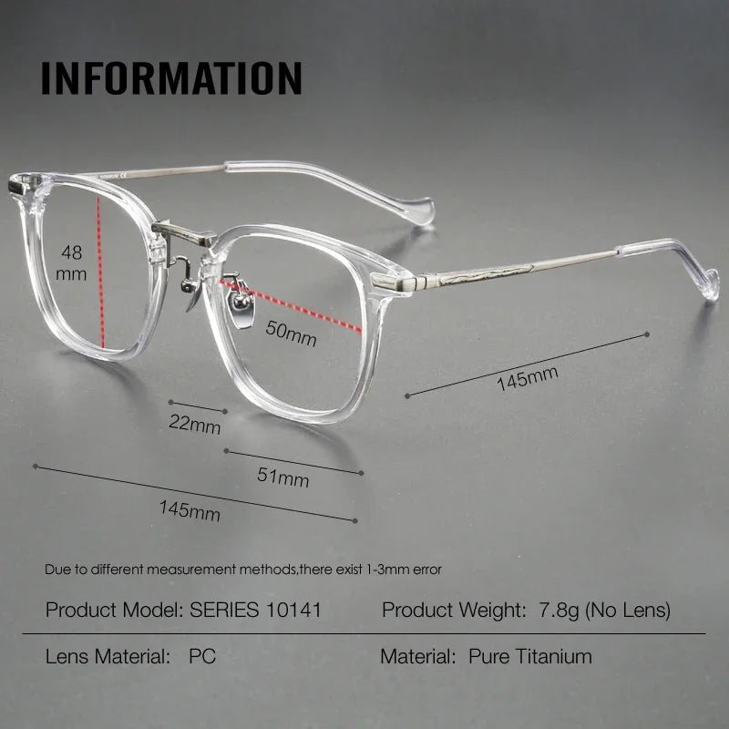 Aror Unisex Full Rim Square Titanium Acetate Eyeglasses 10141 Full Rim Aror