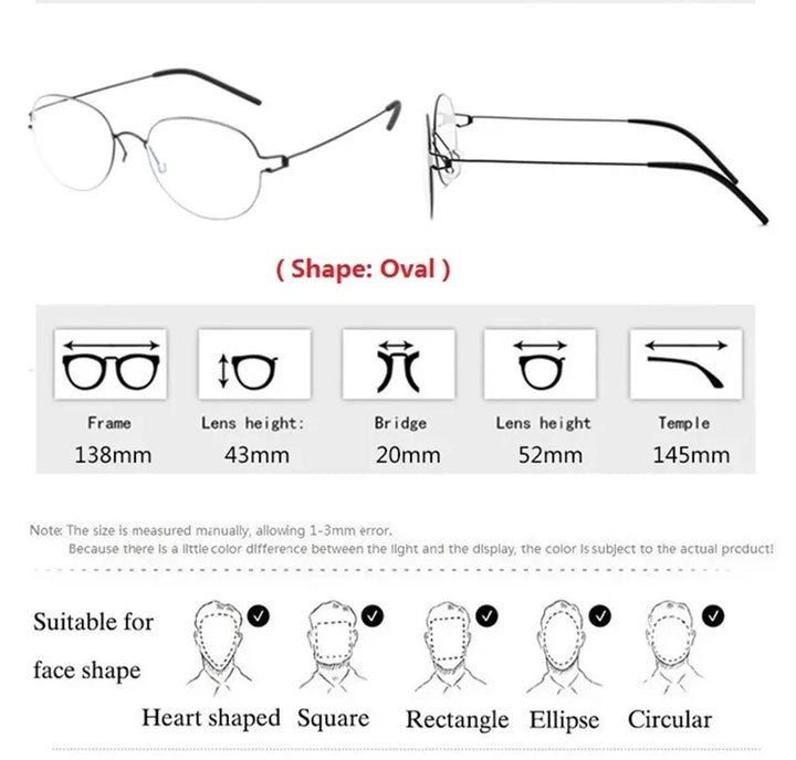 Aimee Women's Full Rim Oval Round Screwless Titanium Eyeglasses 43138