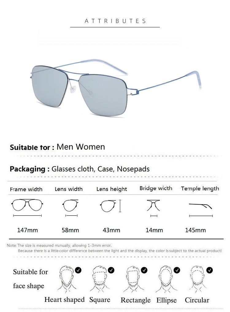 Bobbie Unisex Full Rim Square Double Bridge Titanium Sunglasses 820867
