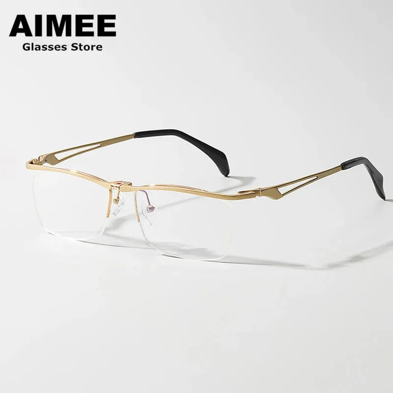 Aimee Unisex Semi Rim Brow Line Square Titanium Eyeglasses 11489 Semi Rim Aimee   