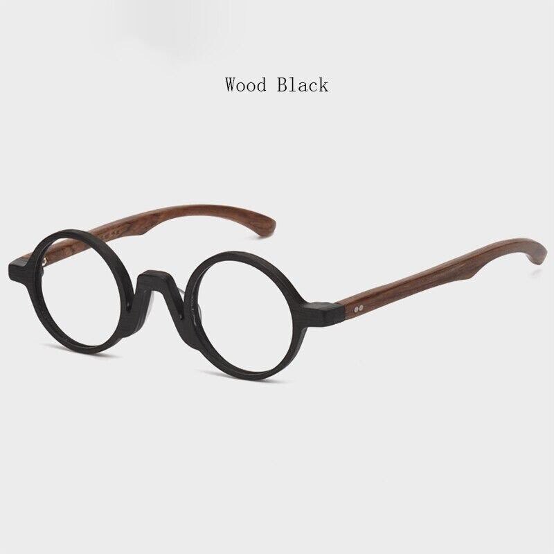Hdcrafter Unisex Full Rim Round Wood Eyeglasses 5610d Full Rim Hdcrafter Eyeglasses Wood Black  