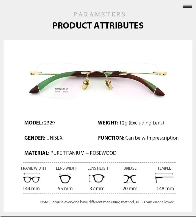 Chashma Ochki Unisex Rimless Polygon Titanium Wood Eyeglasses 312329
