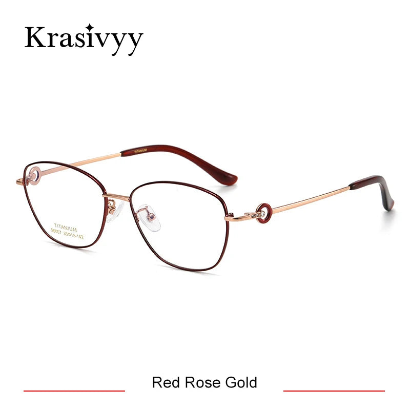 Krasivyy Women's Full Rim Oval Square Titanium Eyeglasses 6007 Full Rim Krasivyy Red Rose Gold  