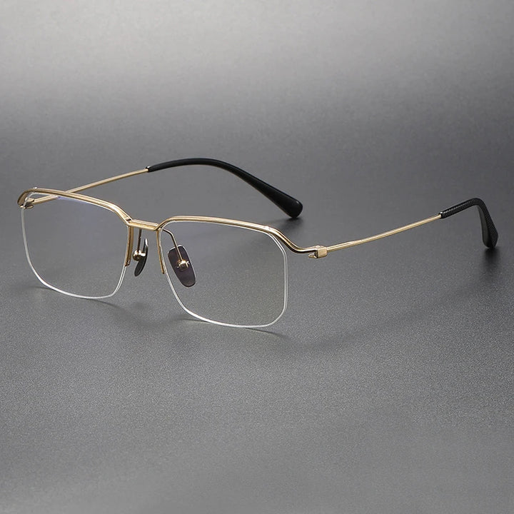 Black Mask Women's Semi Rim Square Titanium Eyeglasses 4423 Semi Rim Black Mask Gold  