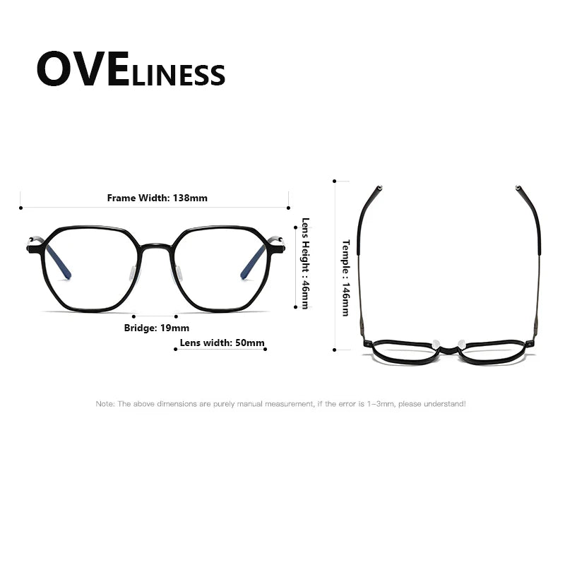 Oveliness Women's Full Rim Polygon Acetate Titanium Eyeglasses 88656