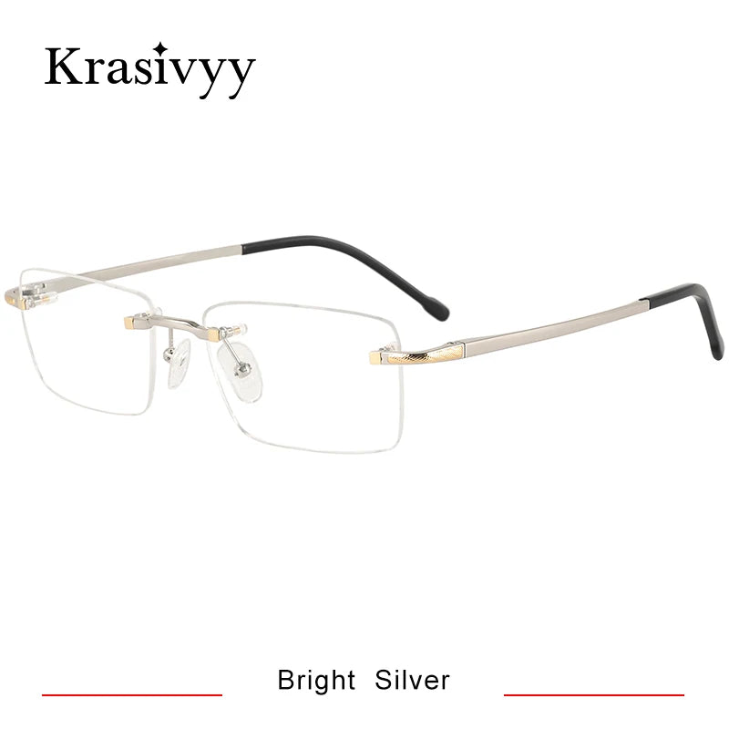 Krasivyy Men's Rimless Square Titanium Spring Hinge Eyeglasses 350023