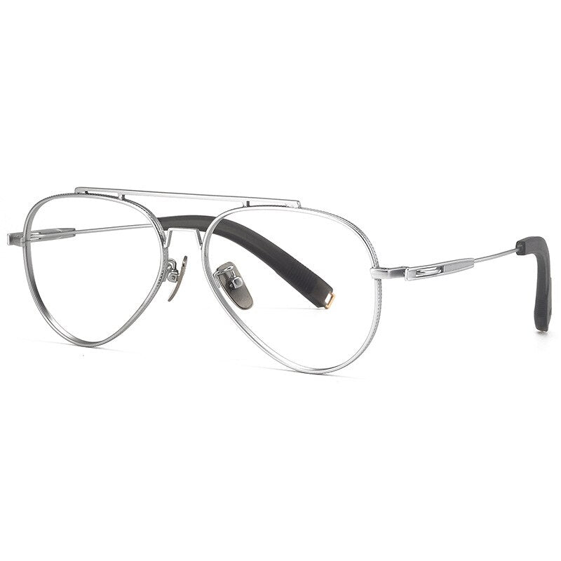 KatKani Unisex Full Rim Oval Double Bridge Titanium Eyeglasses LSA10-1 Full Rim KatKani Eyeglasses Silver  