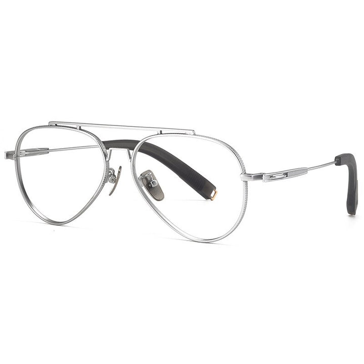 KatKani Unisex Full Rim Oval Double Bridge Titanium Eyeglasses LSA10-1 Full Rim KatKani Eyeglasses Silver  
