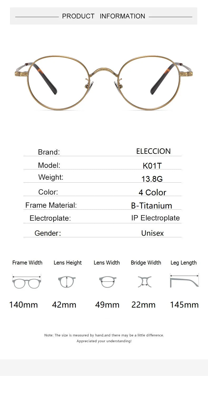 Eleccion Unisex Full Rim Round Titanium Eyeglasses 14022