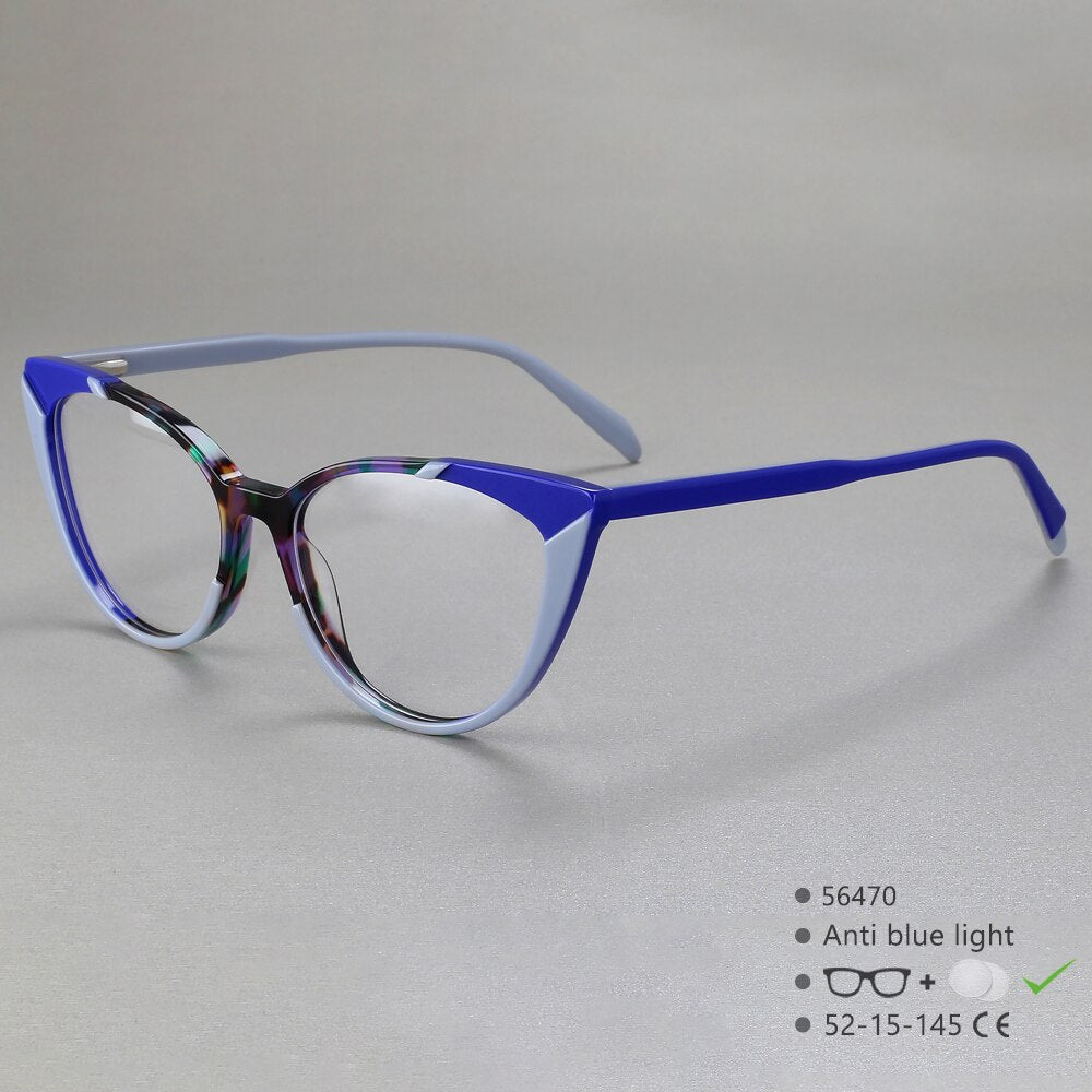 CCspace Women's Full Rim Cat Eye Acetate Eyeglasses 56470 Full Rim CCspace C4Blue  